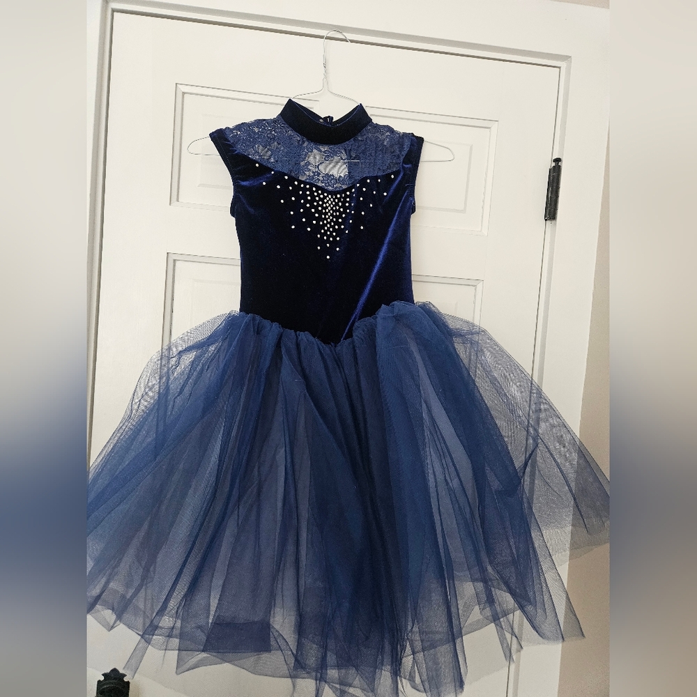 Weissman Arietta navy velvet & rhinestone Child M or L never worn, beautiful
